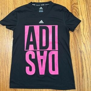 Adidas youth climalite tshirt. Black with bright pink logo. Youth size M 10-12